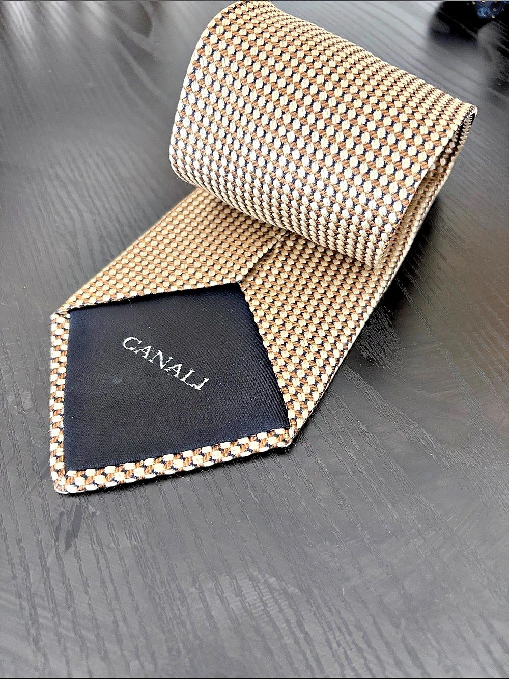 CANALI Men's Silk Geometric Tie in Brown & White